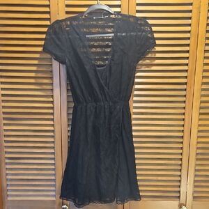 bp Black Lace Mini Dress with Cap Sleeves